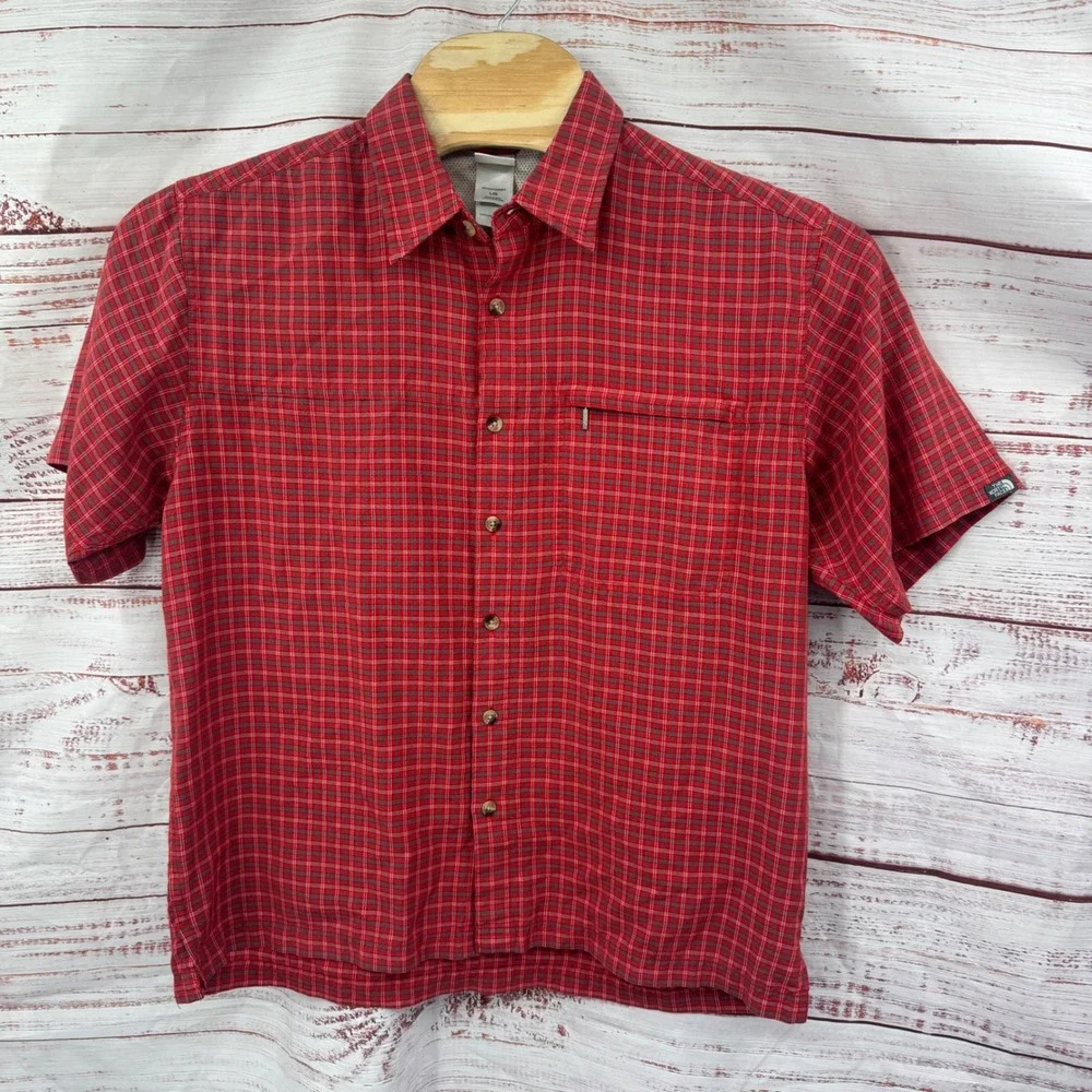 The North Face‎ Shirt Mens Large Plaid Short Sleeve Button Up Hiking Outdoors